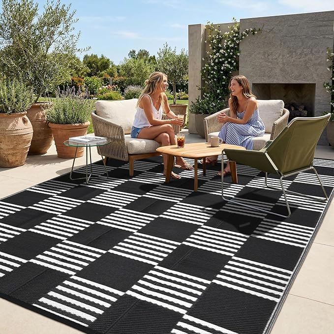 Garvee Waterproof Outdoor Rug 8x10, Checkered Foldable Plastic Straw Patio by Garvee