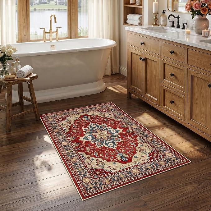 RELEANY Area Rugs Small 2'6"x4' Washable Non-Slip, Floral Vintage Distress by RELEANY
