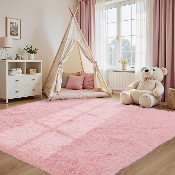 Fluffy Pink Area Rug for Bedroom Living Room Soft 8x10 Fuzzy Washable Rugs - Image 3