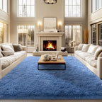 qulint Blue Area Rug for Living Room 9x12, Modern Fluffy Large Rug for Bedroom by QULINT