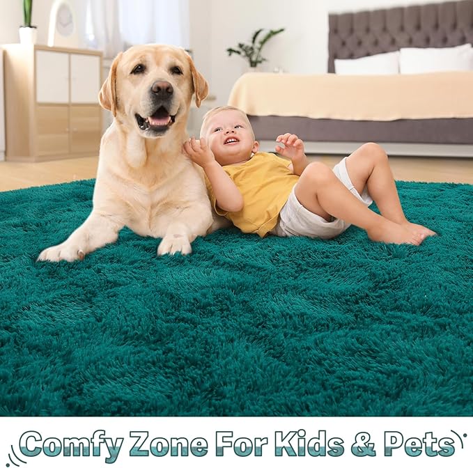 BENRON Fluffy Rugs for Living Room 5x8 Teal Green, Washable Large Area Rugs for - Image 5