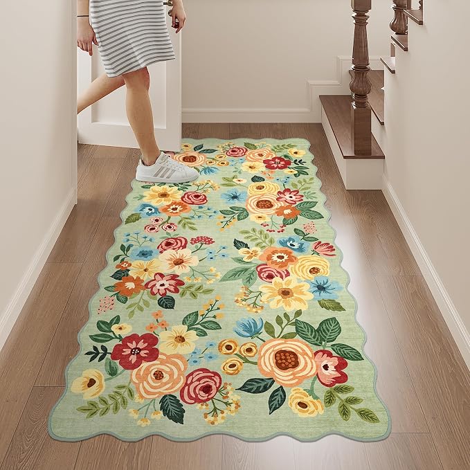 DUKINO 2x4 Washable Runner Rugs, Non Slip Floral Print Entryway Rug - Image 6