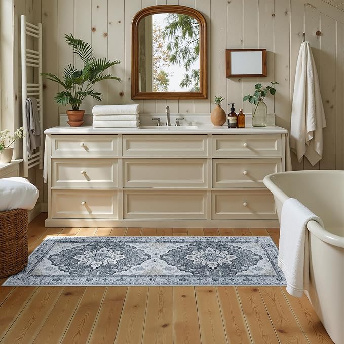 RELEANY Area Rugs Runner 2'x6' Washable Non-Slip, Floral Vintage Distress - Image 3