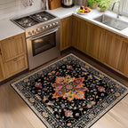 RELEANY Area Rugs Square 4ft Washable Non-Slip, Floral Vintage Distress by RELEANY