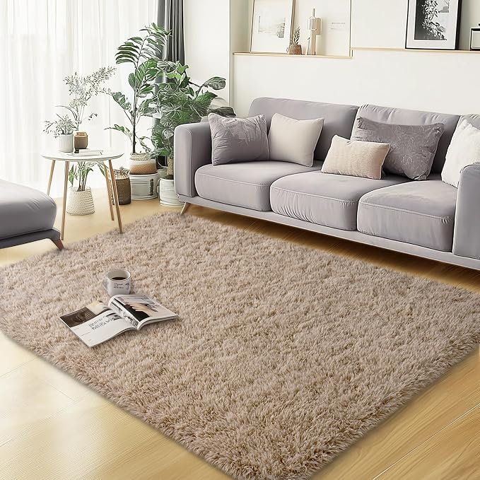 qulint 3x5 Area Rug for Bedroom, Fluffy Soft Shag Bedside Rug Fuzzy Tan Small by QULINT