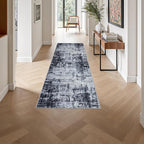 2'x6' Runner Rug Washable Rug: Modern Abstract Soft Thin Runner Rug Dark Black - Image 4