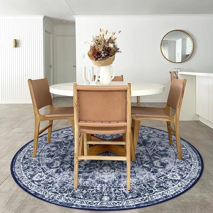 KILOCOCO Area Rug 6ft Round Living Room Rug Washable Printed Vintage Floral - Image 7
