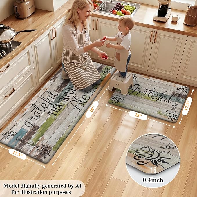 HEBE Anti Fatigue Kitchen Rugs Set of 2, Non Slip Cushioned Kitchen Mats - Image 2