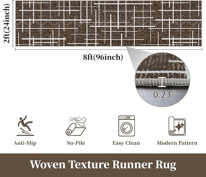 Non Slip Hallway Runner Rug 2x8, Modern Distressed Stripe, Washable Long Rug - Image 2