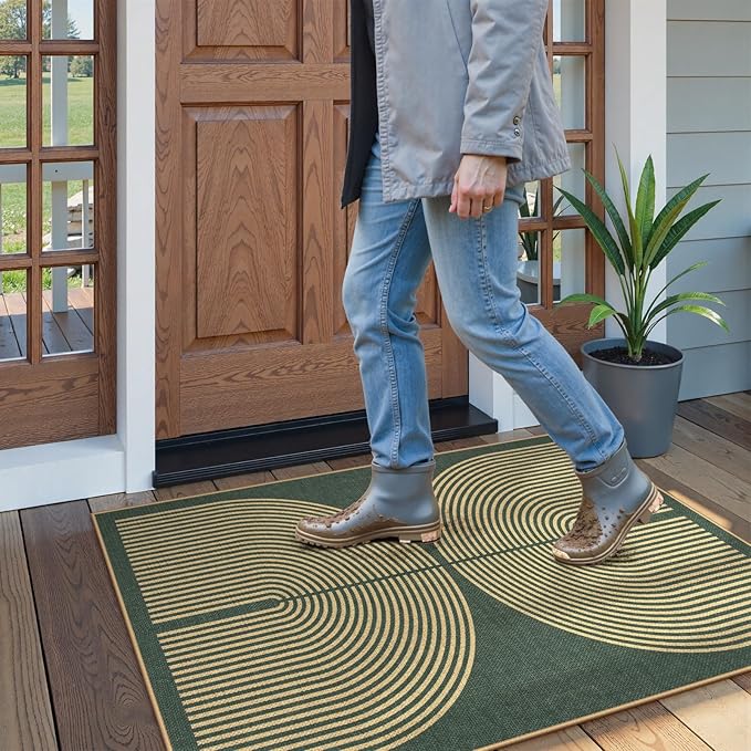 Lahome Enfys Modern Rainbow Easy Jute Entry Rug, 3x5 Washable Outdoor Patio - Image 2