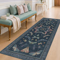 Vintage Dark Blue Insect Moth Runner Rug 3x8, Non Slip Washable Carpet by HazoHaus