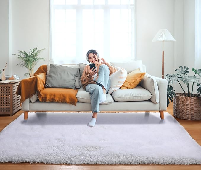 ONASAR White Area Rugs for Bedroom Living Room, Fluffy 4x6 Soft Shag Plush - Image 6