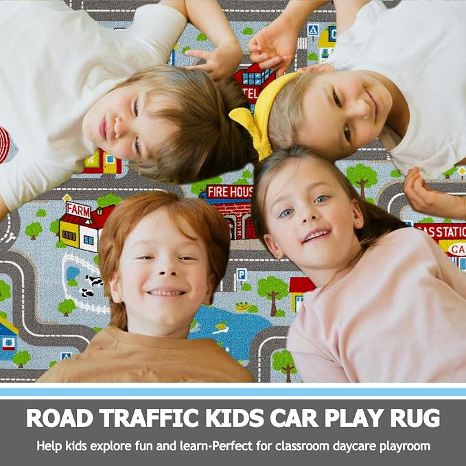 Capslpad Sky Blue Car Road Kid Rug Carpet Playmat - Image 7