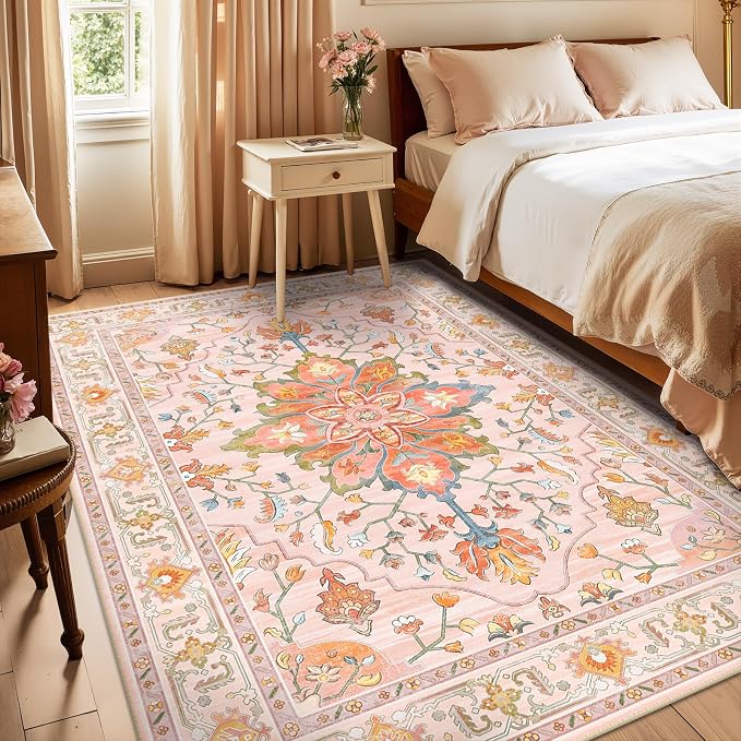 RELEANY Area Rugs 5'x7' Washable Non-Slip, Floral Vintage Distress Medallion - Image 2