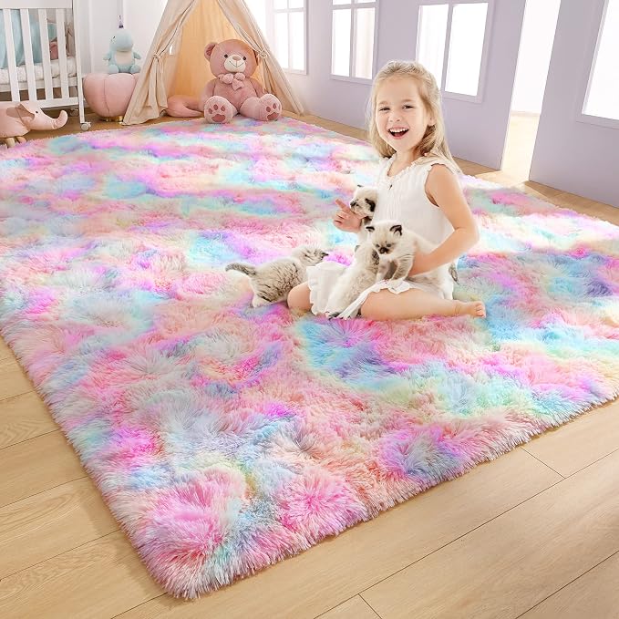 AROGAN Soft Rainbow Area Rugs for Girls Room 5x8 Feet, Fluffy Girls Bedroom Rugs by AROGANAREARUG