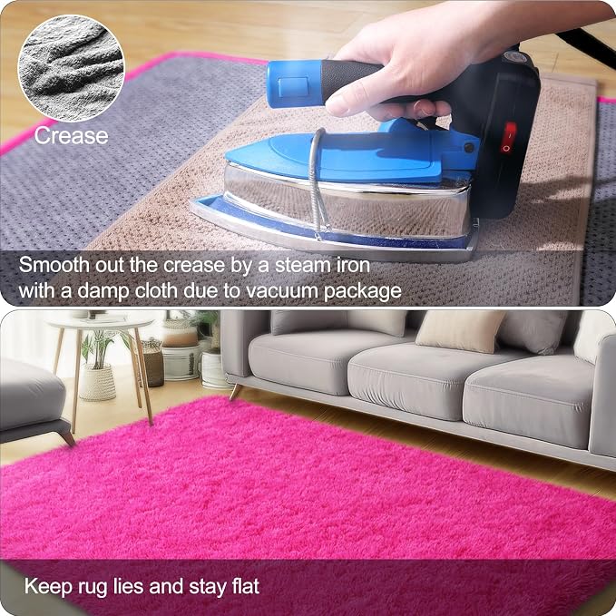 qulint 5x7 Area Rug for Living Room, Fluffy Hot Pink Rugs for Bedroom Soft Shag - Image 5