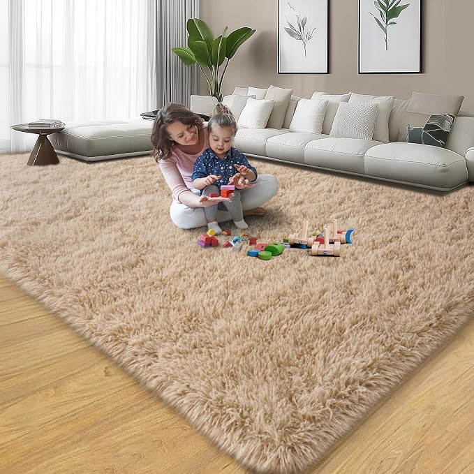 qulint 8x10 Area Rug for Living Room, Fluffy Shag Tan Rug for Bedroom Soft - Image 7