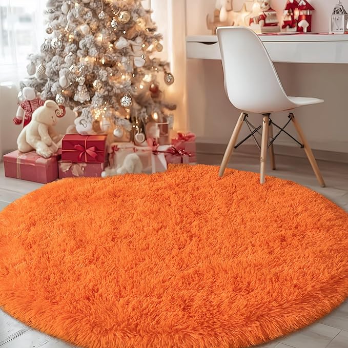 Round Orange Rug for Bedroom, 4 ft Circle Area Rugs for Living Room, Soft by WISHTREE