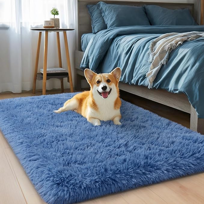 qulint Blue Rug for Bedroom, 2x3 Area Rugs for Boys Room Soft Fluffy Shag Small - Image 2