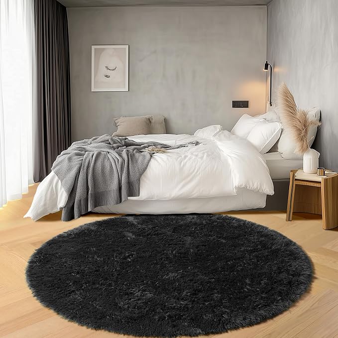 ONASAR Black Round Rugs 8ft for Living Room, Fluffy Bedroom Circle Area Rug - Image 5