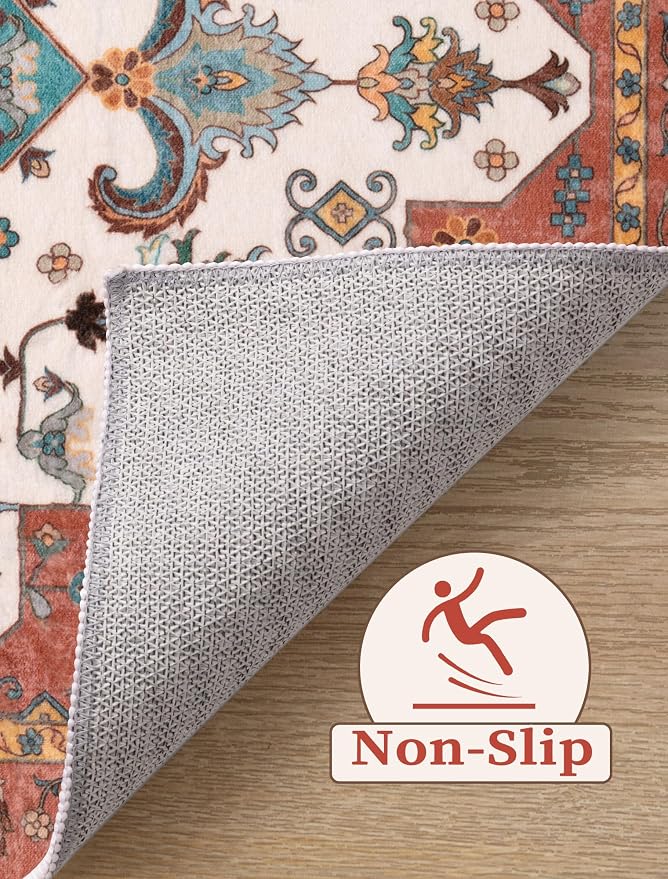 SERISSA Boho Washable Runner Rug, 2x6 Rug Non-Slip Vintage Orange Hallway - Image 3