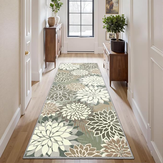 2x6 Washable Runner Rug for Hallway Tropical Botanical Modern Floral Chenille - Image 6