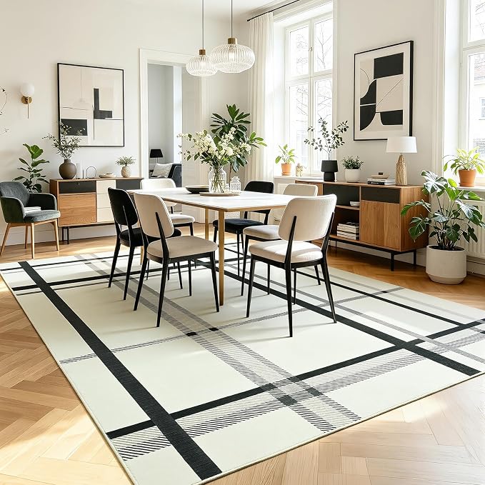 Terrug Plaid Area Rug for Living Room, Soft Low Pile Stain Resistance Abstract - Image 2
