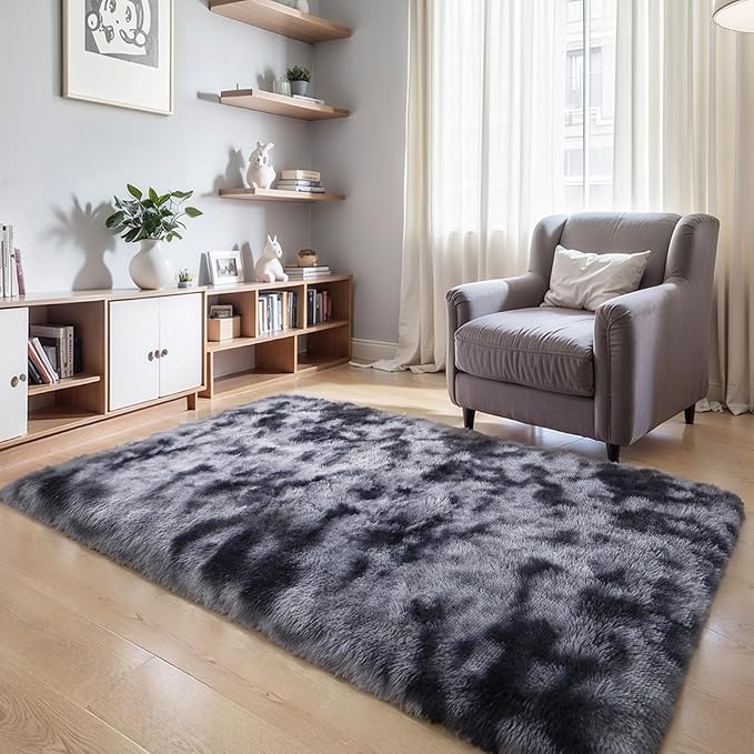 KICHOWUA Thick Area Rug Dark Grey Fluffy Shag 6x9 - Image 6