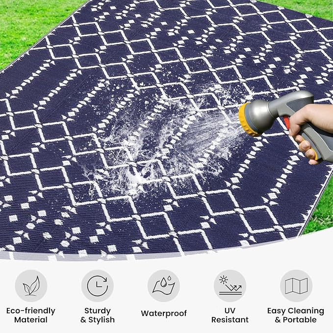 Smiry Outdoor Rug 5x8 ft, Waterproof Reversible Plastic Straw Rugs, Boho - Image 2