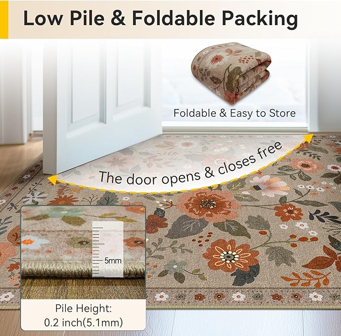 RELEANY Floral 2x3 Area Rugs Washable Print Boho Cute Carpet Non Slip Flower - Image 6