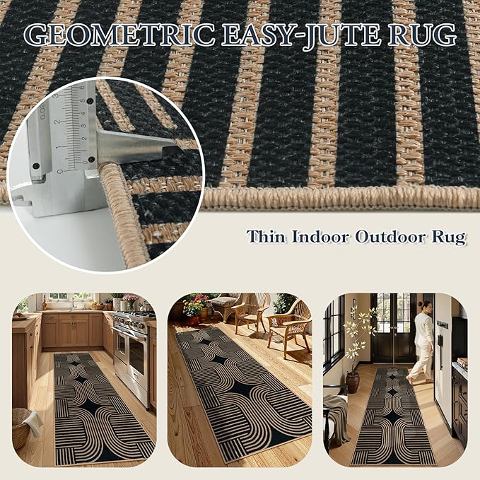 Lahome Enfys Modern Geometric Black Runner Rug, 2x8 Indoor Outdoor Hallway - Image 4