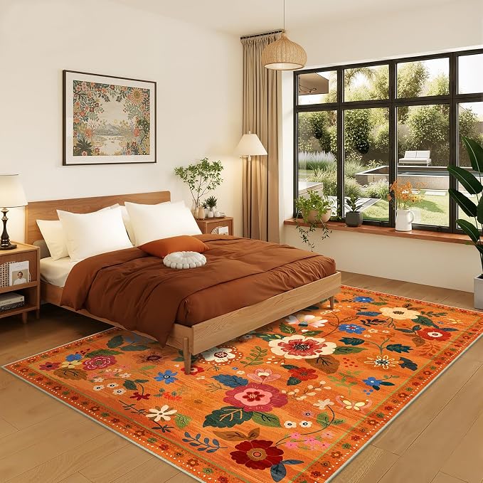 RELEANY Floral 5x7 Area Rugs Washable Print Boho Cute Carpet Non Slip Flower - Image 7