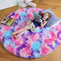 Amdrebio Hot Pink Rainbow Round Circle Area Rug 4Ft by Amdrebio