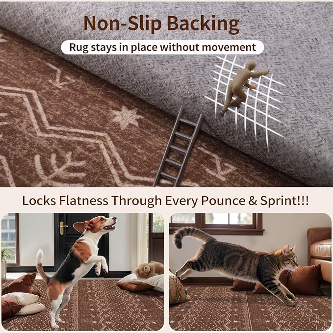 SERISSA 5x7 Area Rugs for Living Room, Washable Non-Slip Coffee Brown Boho Rug - Image 5