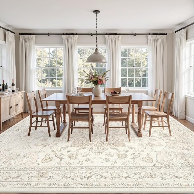 10x12 Area Rug for Living Room: Vintage Boho Neutral Washable Rug Indoor Soft - Image 3