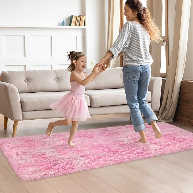 Plush Fluffy Pink Rugs for Bedroom Girls Room 2x6 Runner Pink Area Rug for - Image 4