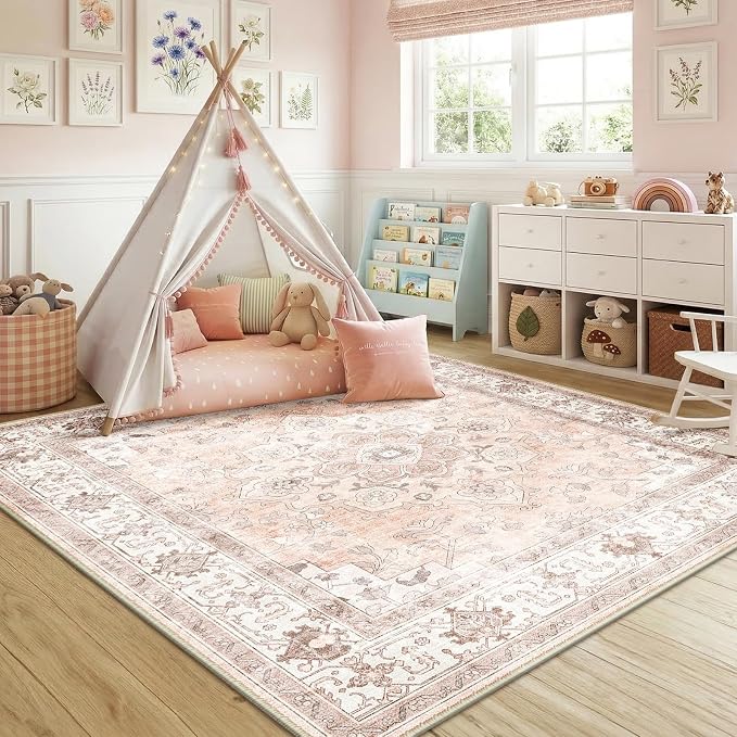 CAPALOCA Machine Washable Rugs Nursery Rug Sq6ft Cute Girl Non Slip Low Pile - Image 3