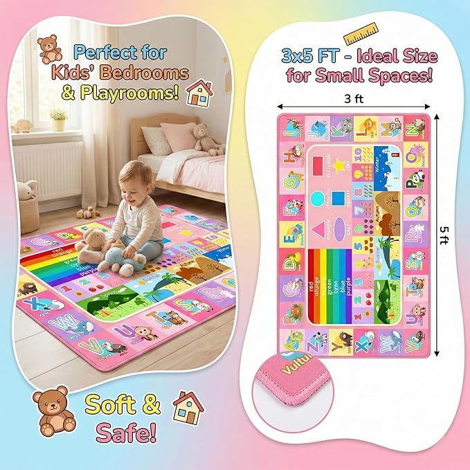 Kids Rug for Playroom Bedroom, 3x5 Feet Educational ABC Area Rug for Classroom - Image 3