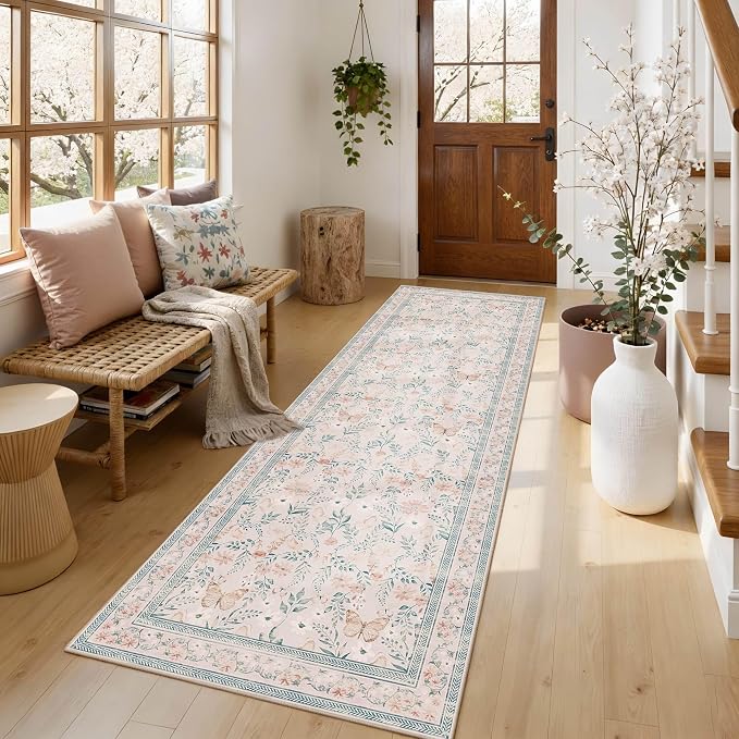 Rugxara 2x6 Floral Runner Rug, Washable Runners - Image 2