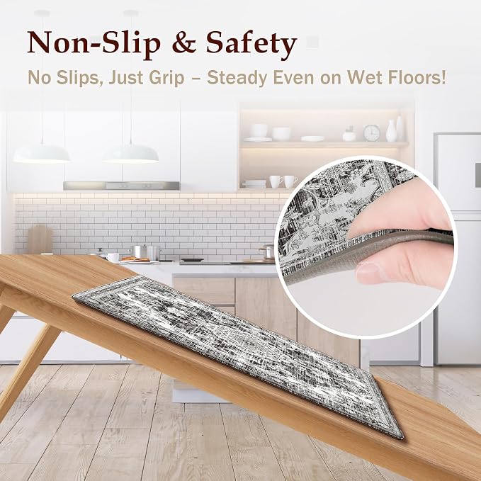 Boho Kitchen Mats for Floor 2 Piece Set Anti Fatigue Cushioned PVC Kitchen Rugs - Image 4