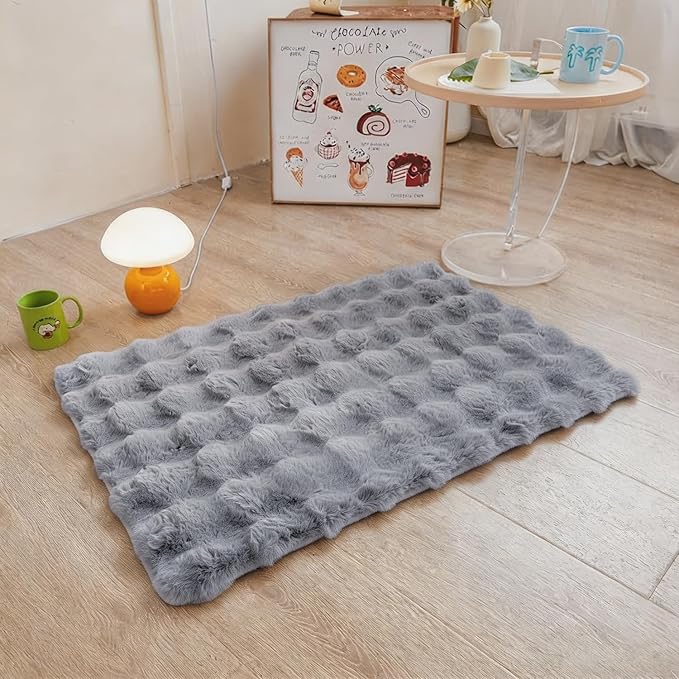Gray Rabbit Plush Rug 2'x3', Fluffy Shaggy Area Rug - Image 4