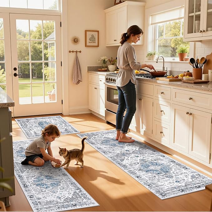 Ileading Kitchen Rugs Sets of 3 Non Slip Washable, Farmhouse Gray Kitchen Runner - Image 7