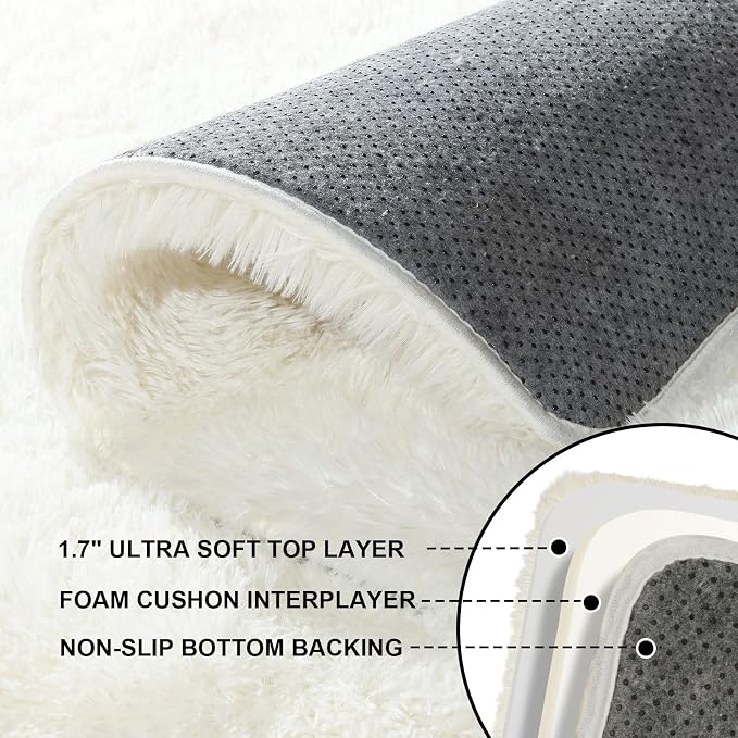 Cream White Rugs for Bedroom, 3x5 Fluffy Area Rugs for Living Room, Small Fuzzy - Image 3