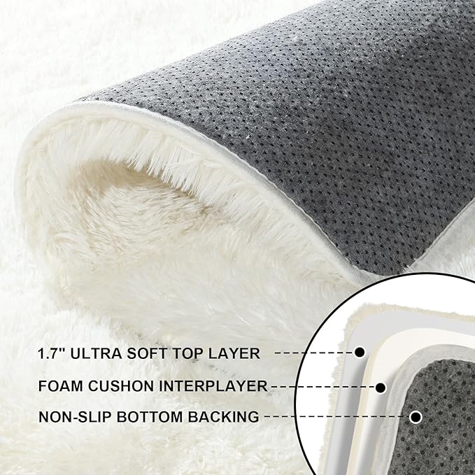 Cream White Rugs for Bedroom, 2x3 Fluffy Area Rugs for Living Room, Small Fuzzy - Image 5