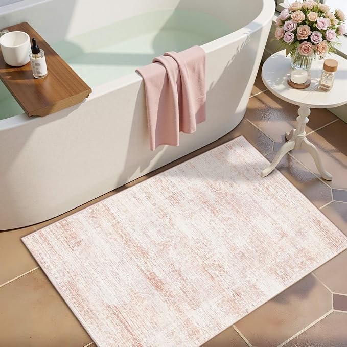 Latte&Fog Entryway Pink Rug, Vintage Floral 2x3 Washable Area Rugs by LatteFog