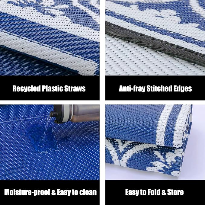 HUGEAR Plastic Outdoor Rug 6'x9' Waterproof Camping Carpet Outside Area Rug - Image 6
