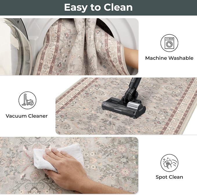 GRANNY SAYS Boho Kitchen Rug Sets of 2, Non Slip Washable Faux Wool Kitchen Mats - Image 4