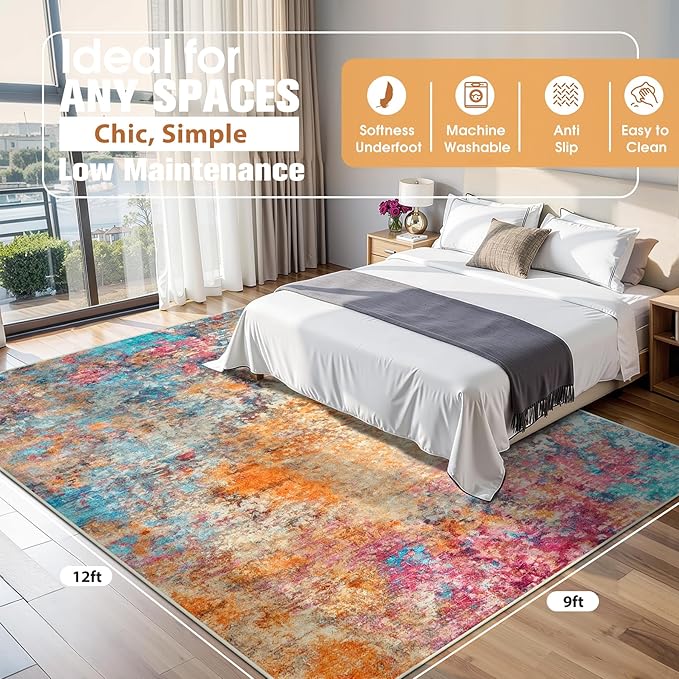 9x12 Area Rugs for Living Room Rug Washable: Abstract Large Rug for Dining Room - Image 2