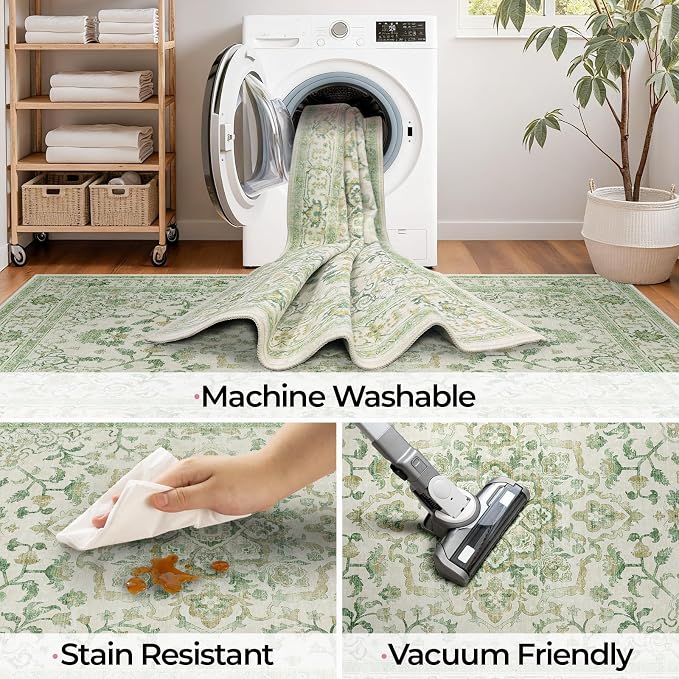 CAPALOCA Machine Washable Rugs Nursery Rug Cute Girl Non Slip Low Pile Water - Image 5