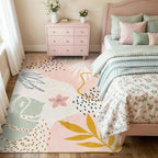 Lahome Pink Boho Living Room Rug 6x9, Washable Non Slip Soft Botanical Area Rug - Image 3